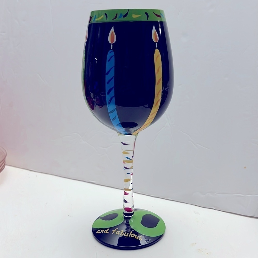 Lolita 50 and Fabulous Love my Wine Artisan Painted Wine Glass
